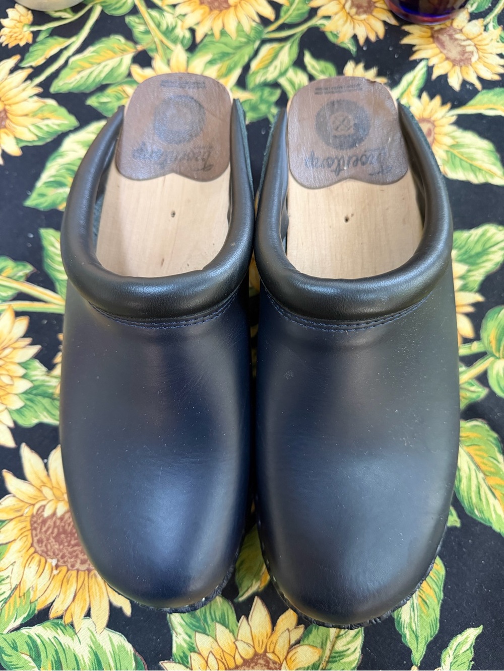 Women's Black Leather Clogs with Cushioned Collar